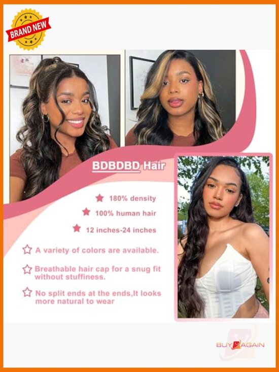 V Part Wig Human Hair Body Wave 180% Density Glueless Remy Half Wig No Leave